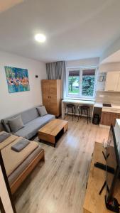 a living room with a couch and a table at Apartmán BB-Centrum2 in Banská Bystrica