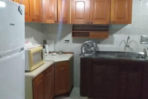 a kitchen with wooden cabinets and a white refrigerator at Casa do Amaral 2 in Angra dos Reis +27 photos