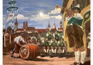 a painting of a man playing autecussioncussioncussion at Wohnung mit Terrasse am Waldrand in Starnberg +2 photos