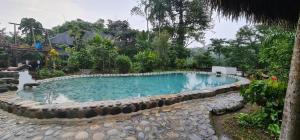 a large swimming pool with rocks around it at Lodge France Amazonia in Puerto Misahuallí