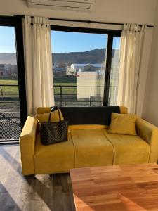 埃斯克尔Luma Esquel的客厅设有一张黄色的沙发,客厅设有大窗户