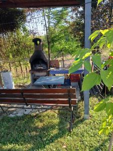 a grill and a bench in a park at CABANE Nadejda SPERANTA in Găgeni +23 photos