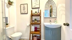 a bathroom with a sink and a toilet and a mirror at Luxury House - 2 x Double Beds w Ensuites in Spon End