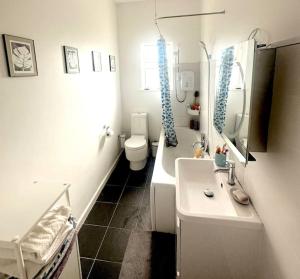 a white bathroom with a sink and a toilet at Penthouse Seaview Warrior Square in Hollington +14 photos