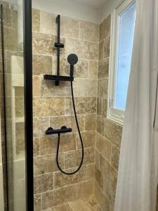 a shower in a bathroom with a shower curtain at Studio - Chambre Avignon centre in Avignon