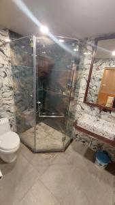 a shower stall in a bathroom with a toilet at Hotel Outlook - Pahalgam in Pahalgām