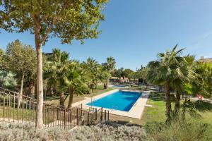 a swimming pool in a resort with palm trees at El Oasis Martinica 2 Bajo B in Fuente Alamo