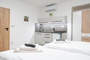 Posteľ alebo postele v izbe v ubytovaní Apartmány LAGUNA
