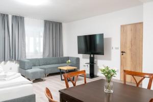 Televízia a/alebo spoločenská miestnosť v ubytovaní Apartmány LAGUNA