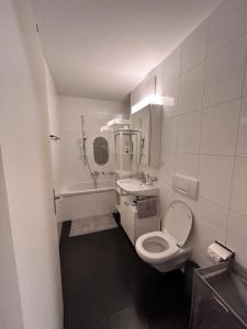 a white bathroom with a toilet and a sink at Apartment Basel in Basel