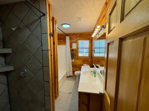 une salle de bain avec toilettes, lavabo et douche dans l'établissement Laurel Canyon - Frio River Haven, à Concan 50 autres photos