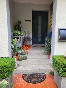 a front door of a house with fruits and vegetables at Apartma Tanja bike-friendly in Limbuš