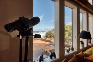 库斯贝#StayinMyDistrict Cape Arago Sanctuary at the Sea的窗户前的摄像头,享有海景