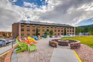 a group of colorful tables and chairs in front of a building at Brian Head Mtn Escape - Ski, Hike, Bike and Relax! in Brian Head