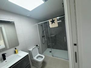a bathroom with a shower and a toilet and a sink at Niza Playa in Almayate Alto +11 photos