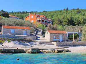 a house sitting on top of a hill next to the water at Apartments Sea Line - One Bedroom Apartment with Terrace and Sea View in Prigradica