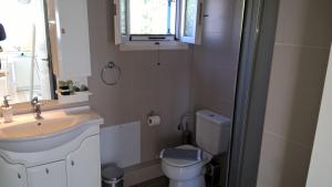 a bathroom with a toilet and a sink and a window at GALAXA Apartments and Studios in Galaxidhion