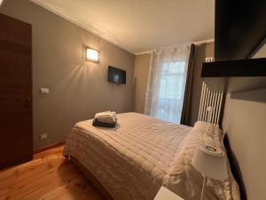 sypialnia z łóżkiem i oknem w obiekcie Casa Monique - Borgo Le Stalle Lunghe w mieście Prato Nevoso