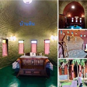 three pictures of a room with a bed in the middle at โอบสุขโฮมสเตย์ Oob-Suk in Ban Mae Cho