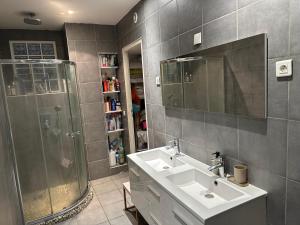 a bathroom with a sink and a shower at Delight room 1st door in Nice