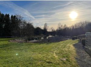 a grassy field with the sun in the sky at Auszeit im Grünen in Fårvang +2 photos