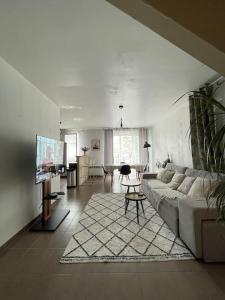 a living room with a couch and a tv at Disney en famille&Appart Calme et Spacieux in Magny-le-Hongre