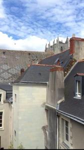 - une vue sur les toits des bâtiments avec un château en arrière-plan dans l'établissement Superbe studio avec terrasse - Cathédrale, à Nantes