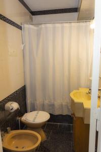 a bathroom with a toilet and a sink and a shower at Gran Hotel Augusto in Mar del Plata