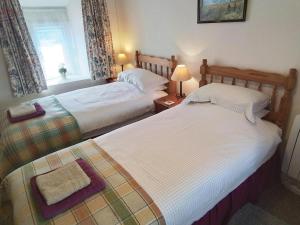une chambre avec deux lits et une fenêtre dans l'établissement Dairy Cottage Newcastle Emlyn, à Newcastle Emlyn
