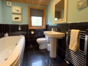 a bathroom with a tub and a toilet and a sink at Sky Lodge Great Ayton Yorkshire in Great Ayton +29 photos