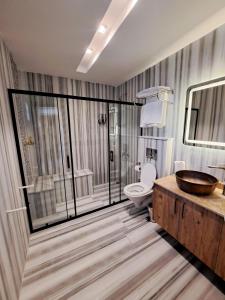 un baño con inodoro y lavabo en Levissi boutique hotel, en Gaziantep