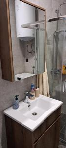 a bathroom with a white sink and a shower at Kosmaj Renew - Sunset View in Koraćica +22 photos