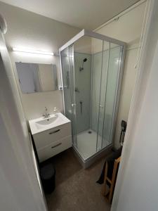 a bathroom with a shower and a sink at Studio cosy in Balaruc-les-Bains +18 photos