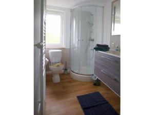a bathroom with a shower and a toilet and a sink at Classy apartment in Bad Sachsa in Bad Sachsa +20 photos