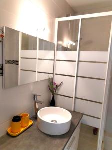 a bathroom with a sink and a mirror at julia in Alfortville +17 photos