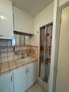 a bathroom with a sink and a shower at Cocon Studio proche Disneyland in Lagny
