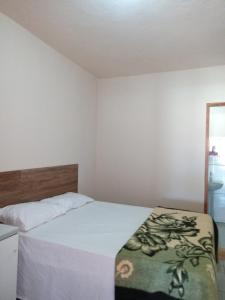 a bedroom with a bed with a white bedspread at Pousada Recanto da Villa in Mucugê