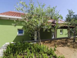 a green house with trees in front of it at Apartments Matu ko Mljet - Two-Bedroom Apartment with Terrace and Sea View in Saplunara