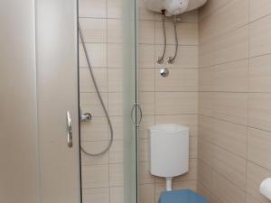 eine Dusche im Bad mit WC und Glastür in der Unterkunft Apartments Stipo - One Bedroom Apartment with Terrace and Sea View A4 in Drače