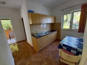 a kitchen with a sink and a table in it at One-bedroom apartment with terrace in Sobra