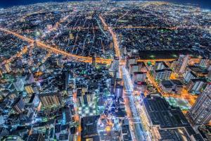 大阪的景觀或從公寓拍的城市景觀
