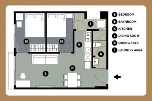 2B1bLK, Stylish & Comfortable, 5 Min to Ximen MRT • 2房1衛 客廳廚房 時尚舒適 5分到西門站平面图