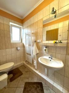 a bathroom with a sink and a toilet at Suita - dvojposteľová izba in Veľká Lomnica +7 photos