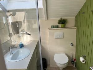 グリュックスブルクにあるFerienhaus Hein Mückのトイレと洗面台付きのバスルーム +51枚の写真