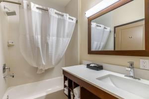 a bathroom with a sink and a mirror at Comfort Suites San Antonio Airport North in San Antonio