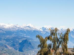a tree on top of a mountain with snowy mountains at Apartment Genets 150 D by Interhome in Nendaz