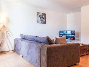 a couch in a living room with a tv at Apartment Genets 150 D by Interhome in Nendaz +25 photos