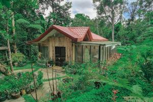una piccola casa in legno in mezzo a una foresta di TwinkleVille Christmas-Themed Cottage a Kayagan