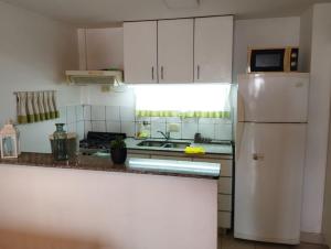a kitchen with white cabinets and a white refrigerator at DORREGO 17 BIS in Rosario +4 photos