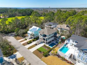 an aerial view of a house with a pool at 3 Shore Crest Lane- Chefs Kitchen, Game Room, Near Beach, Private Pool, FREE Activities Included in Hilton Head Island